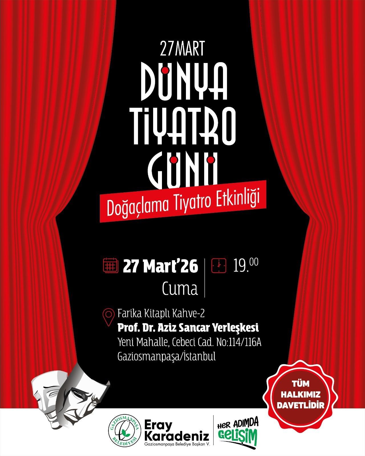 GAZİOSMANPAŞA BELEDİYESİ’NDEN DÜNYA TİYATRO GÜNÜ’NE ÖZEL